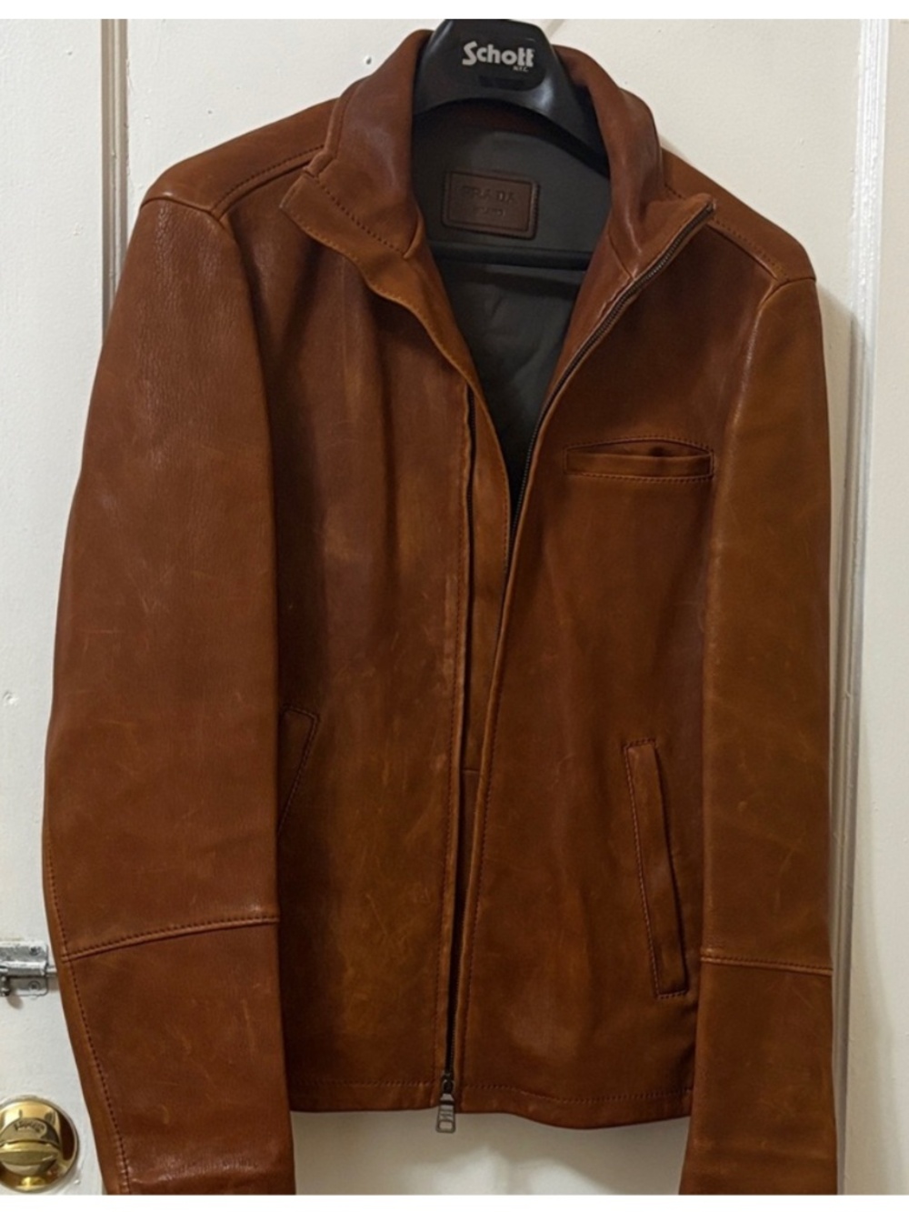 PRADA BROWN LEATHER JACKET FOR MEN SIZE 48